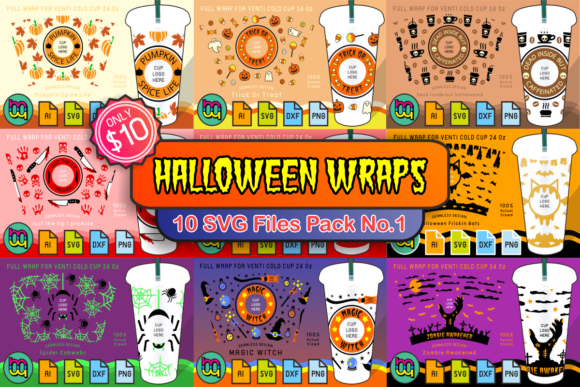 10 Pack Halloween 24oz Cold Cup SVG