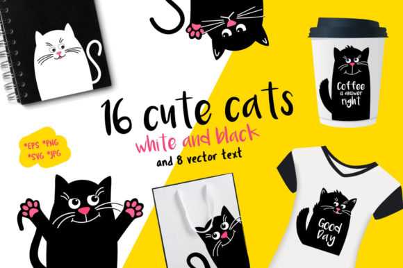 Black and White Cats Vector Set