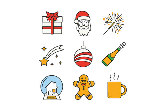 Christmas and New Year Color Icons Set