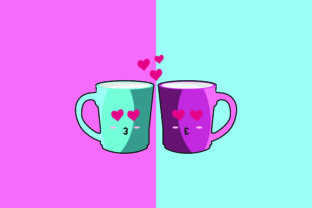 Couple Cup Kawaii Cute Illustration