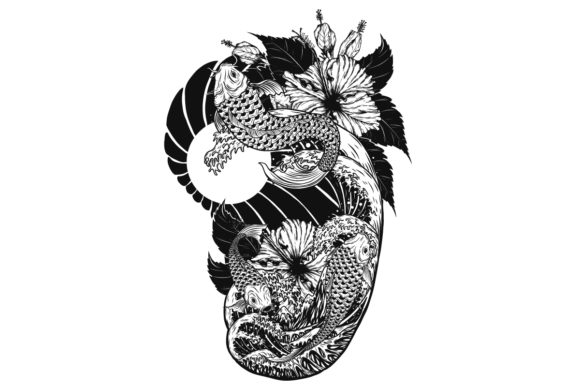 Koi Fish with Flower Tattoo