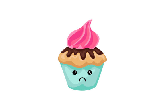 Sad Cupcake with Pink Cream Kawaii