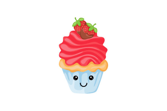 Smile Cupcake with Red Cream Kawaii
