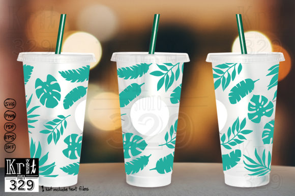 Tropical Green Leaf Decal Cold Cup SVG